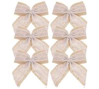 Homoyoyo Lot de 6 Grands Nœuds Décoratifs en Lin et Dentelle Nœuds Rustiques Faits Main pour Décoration de Sapin Emballage Présent DIY Accessoires pour Loisirs Créatifs et Fêtes