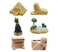Homoyoyo Lot de 6 Set de Set de Mini Figurines Égyptiennes Antiques Pyramide, Sphinx, Maisons, Chat Divin, Oasis et Tombeau Décoration de Bureau Créative, Ornement Égyptien Miniature