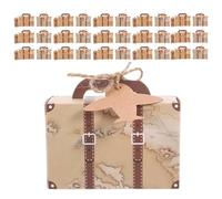 Homoyoyo Lot de 60 Mini Boîtes à Dragées Valise de Voyage en Papier Kraft Vintage 8,1 X 5,6 X 3 Cm, Coffrets Présents Rétro Jaune avec Carte du Monde, pour Mariage Fête et Emballage