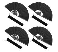 Homoyoyo Lot de 8 Éventails Pliables Noirs en Oxford 10 Pouces Ossature Noire Éventails à Main de Kung-Fu Traditionnels Accessoires Sonores pour Arts Martiaux Danse et Spectacles