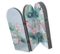 Homoyoyo Mini Paravent Chinois Pliant Lotus Miroir pour Bureau, Acrylique | Panneau 4 Volets, Motif Floral Miroir, Style Oriental, pour Cloisonner un Studio Comptoir