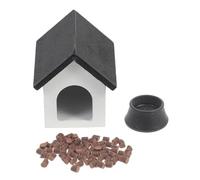 Homoyoyo Miniature Bois pour Chien avec et Accessoires Décoratif pour Maison de Poupée Modèle Réduit Noir Incluant Bol et Nourriture Kit Complet pour Scènes Miniatures Danimaux