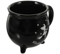 Homoyoyo Mug D'halloween en Céramique Noir de Chaudron avec Large Poignée et Ouverture Large, Design Unique Élégant pour Bureau et Restaurant, Capacité 401-500ml