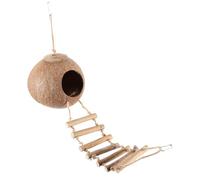 Homoyoyo Nid Suspendu pour Perroquet en Coquille De Noix De avec Échelle, Nid D'élevage Léger pour Pet Birds, Lit Suspendu avec Tapis en Fibre Végétale, 1 Set