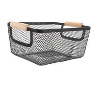 Homoyoyo Panier de Rangement Décoratif Treillis Métallique avec Poignée Bois Panier Fer Rectangulaire pour Organisation Multifonctionnelle Cuisine Salle de Bain Bureau Style Scandinave