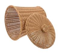 Homoyoyo Panier de Rangement Tressé Main Rotin Synthétique avec Couvercle Corbeille Ronde Stable et Spacieuse pour Buanderie Chambre et Salle de Bain Boîte de Rangement Multifonctionnelle