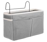 Homoyoyo Paquet de Rangement Suspendu en Coton-Lin et Fer Pochette Grise Multi-Poches pour Chevet Organisateur pour Chambre D’Élève Support Mural Gain de Place pour Petits Objets