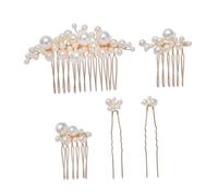 Homoyoyo Peigne Latéral et Fourchettes à Cheveux en Perles, 5 Pièces Dorées, Accessoires pour Coiffure de Mariée, Chignon Perlé, Élégant et Adapté Mariage, Bal et Occasions Spéciales