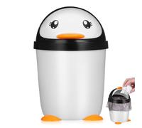 Homoyoyo Petite poubelle pingouin avec couvercle rabattable en plastique - Support stable - Organiseur de bureau et chambre d'enfant - Pour voiture, cuisine, salle de bain