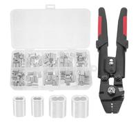 Homoyoyo Pince à Sertir Inoxydable pour Câbles Métalliques, Kit Portable 150 Embouts Aluminium en 8, Outil Manuel de Sertissage pour Pêche et Usage Extérieur, Poignée Antidérapante