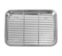 Homoyoyo Plaque Japonaise De Cuisson En Acier Inoxydable Avec Grille De Refroidissement Amovible Pour Reposer La Viande - 2 Plaques Rectangulaires 23 x 17 x 2.5 Cm