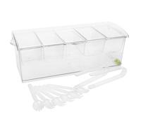 Homoyoyo Plateau à Condiments Réfrigéré 5 Compartiments en Plastique Transparent avec Couvercle Plateau à Garnitures pour Bar pour Fruits Salades et Apéritifs Frais Service Buffet