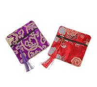 Homoyoyo Pochette de Rangement pour Clous de Guzheng et Médiators, Lot de 2 Paquet Brodés Carrés en Tissu Rouge et Violet, Fermeture Éclair Sécurisée, Paquet à Accessoires Style Aléatoire
