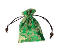 Homoyoyo Pochette Traditionnelle Chinoise en Brocart Vert 10x13 Cm à Cordon de Serrage, Paquet de Rangement Polyvalent pour Bols Chantants, Bijoux et Petits Objets, Soie Résistante