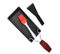 Homoyoyo Poêle à Steak Antiadhésive en Métal Robuste avec Poignée en Bois Plaque de Cuisson Mini pour Barbecue Set 3 Pièces avec Spatule en Nylon Camping et Grillades en Extérieur