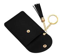 Homoyoyo Porte-Cartes en Cuir PU Petit avec Porte-clés Et Pompon Décoratif Pochette pour Carte De Crédit Et Carte D'identité Accessoire Mode Femme, Utilisation Quotidienne, Couleur Noire