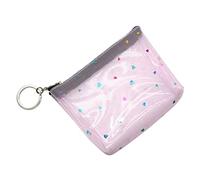 Homoyoyo Porte-Monnaie Transparent PVC Forme De Cœur avec Zip Petit Sac Filet pour Clés Pochette Change pour Filles Rose