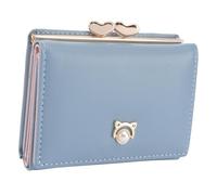 Homoyoyo Portefeuille Pliable Cuir PU pour Femme Bourse Courte avec Compartiments Multi Cartes Et Design Élégant Perles Synthétiques Bleu