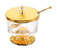Homoyoyo Pot à Épices Verre avec Cuillère et Couvercle Bocal de Rangement Cuisine Européen Fer Forgé Doré Récipient Décoratif pour Sucre Condiments et Snacks