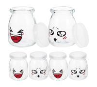 Homoyoyo Pots À Yaourt En Verre 150 Ml Avec Couvercle Lot De 6 Bouteilles De Pudding Résistantes À La Chaleur Rangement Cuisine Conservation Yaourt Gelée Motifs Expressions Faciales Mignons