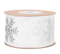 Homoyoyo Ruban de Noël à Motif Flocons Givrés 38 MM Large 9 Mètres Ruban Décoratif Blanc en Polyester Lisse pour Emballage Présent DIY Décoration Festive à Emballer