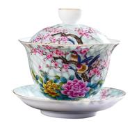 Homoyoyo Service à Thé Porcelaine Fine Motif Fleurs et Oiseaux Ensemble avec Couvercle Anti-poussière Compact et Portable pour Thé Oolong Puer Vert et Floral Cadeau Affaires Élégant