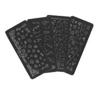 Homoyoyo Set de 4 Plaques de Stamping pour Ongles en Acier Inoxydable Noir Motifs Multiples, Facile à Utiliser, pour Nail Art DIY et Festivals