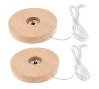 Homoyoyo Socle Lumineux Led En Bois D’hévéa 12 Cm × 2 Cm, Lumière Chaude Rechargeable Usb, Support D’exposition Pour Boule De Cristal, Art Du Cristal Et Décoration Intérieure, Lot De 2 Pièces