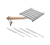 Homoyoyo Support Roulant pour Barbecue Inox Détachable avec Poignée Bois, 5 Pièces, Cuisson Uniforme Extérieur, Rouleau à Hot-dogs Pratique pour Barbecue de Plein Air