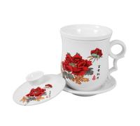 Homoyoyo Tasse à Thé en Céramique avec Infuseur Intégré Grand Format Couvercle et Soucoupe Mug à Infusion Séparée pour Thé et Café pour Bureau et Pause Détente