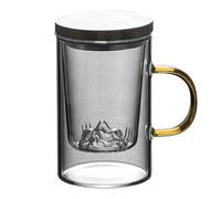 Homoyoyo Tasse à Thé en Verre Borosilicate 400 Ml Infuseur Intégré et Couvercle Doré, Mug Transparent pour Infusion de Thé, Café et Boissons Chaudes à Domicile