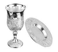 Homoyoyo Tasse Kiddush Plaquée Argent avec Soucoupe Verre à Vin pour Shabbat et Fête de la Pâque Coupe à Pied Résistante à l’Usure Cadeau Symbolique de Tradition Juive