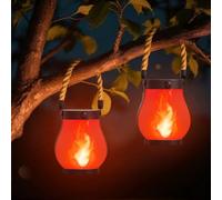 Hompavo Gen2 Lanternes solaires d'extérieur étanches avec flamme vacillante réaliste, double charge (USB/solaire) et 2 modes - Lampes décoratives à suspendre pour cour, jardin, porche, décoration de