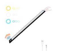 HOMPLEMENT - Lumières LED pour armoires et cabines - Bande LED à batterie rechargeable avec USB - Capteur de mouvement - 3 teintes + gradable - 40 cm - Aluminium - Magnétique (Noir, 1 Pièce)