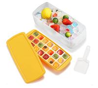 HOMQUEN Bacs à Glaçons Pour Congélateur, Bacs à Glaçons en Silicone à Dégagement Facile Avec Couvercle, Récipient de Stockage, Cuillère, Moule à Glaçons Carré, Moule à Glaçons (Jaune transparent)