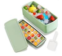 HOMQUEN Bacs à Glaçons Pour Congélateur, Bacs à Glaçons en Silicone à Dégagement Facile Avec Couvercle, Récipient de Stockage, Cuillère, Moule à Glaçons Carrés, Moule à Glaçons (Vert)