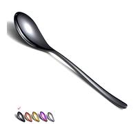 HOMQUEN Lot de 6 Cuillères à Soupe et Dessert Noires de 8,1 Pouces en Acier Inoxydable - Couverts Pour la Maison, la Cuisine ou le Restaurant