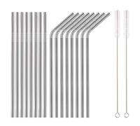 HOMQUEN Pailles en acier inoxydable argentées de 18 pièces, Pailles à boire réutilisables de 8,5 '', avec pochette portable (8 droites / 8 courbes / 2 brosses)