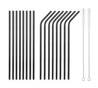 HOMQUEN Pailles en acier inoxydable noir 18 pièces, Pailles à boire réutilisables de 8,5 '', avec pochette portable (8 droites / 8 courbes / 2 brosses)