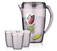 HOMQUEN Pichet en Plastique avec 3 Tasses, Eau de 60 oz/1,8 L Avec Couvercle, Carafe à Thé Glacé, Carafe à Eau avec Poignée pour Thé, Jus, Lait, Boissons (Gris)