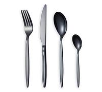 HOMQUEN Set de couverts noirs de 24 pièces, acier inoxydable et titane noir, ensemble de service pour 6 (noir brillant)