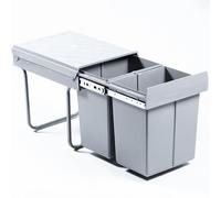 Homra Poubelle à 2 compartiments extensibles | Poubelle de cuisine encastrable 2 x 20 l | Système de tri sélectif des déchets | Meuble bas | Système de tri sélectif des déchets | 34 x 48 x 41,5 cm