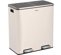 Homra Poubelle à Pédale 2x30 Litres Quickx | Système de Tri Sélectif des Déchets 60 Litres | Fermeture Amortie | Poubelle Double de Recyclage | Rectangulaire | Acier Inoxydable | Blanc