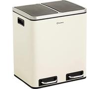 Homra Poubelle Cuisine 30 litres Blinq | Poubelle Tri Selectif 2 Bac 2x15l | Bac de Tri | Poubelle Pédale Double Compartiment | Corbeille à Déchets avec Seaux intérieurs | Bacs à Ordures | Blanc crème
