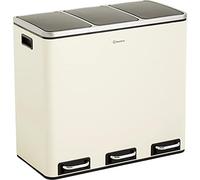 Homra Sparq Poubelle Tri Selectif 3 Bac | Poubelle Cuisine 54 Litres Acier inoxydable | Poubelle à Pédale 3x18 litres | Déchets et recyclage | 3 Bacs Amovibles et Fermeture Douce | Inox Blanc crème