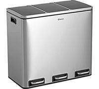Homra Sparq Poubelle Tri Selectif 3 Bac | Poubelle Cuisine 54 Litres Acier inoxydable | Poubelle à Pédale 3x18 litres | Déchets et recyclage | 3 Bacs Amovibles et Fermeture Douce | Inox