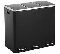Homra Sparq Poubelle Tri Selectif 3 Bac | Poubelle Cuisine 54 Litres Acier inoxydable | Poubelle à Pédale 3x18 litres | Déchets et recyclage | 3 Bacs Amovibles et Fermeture Douce | Inox Noir