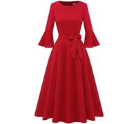 Homrain Plus Size Vintage Midi Robe Modeste pour Femme Robes de Travail pour Bureau Robe à Manches Longues Professionnelle pour Femme Robe Longue thé Rouge 3XL