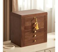 Homruilink Coffret à bijoux en noyer noir, organisateur de bijoux en bois avec 2 portes latérales, miroir et serrure, classique, pour bagues, boucles, Idée cadeau de Noël - 6 compartiments