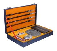 HOMSFOU 1 Ensemble Pinceaux Chinois pour avec Pierre à Encre et Accessoires Set Complet de pour Étudiants un Coffret Bleu Satiné